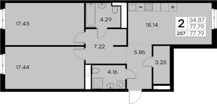 2-комнатная квартира 77.79 м², 2/7 эт., ЖК «Glorax City Балтийская»